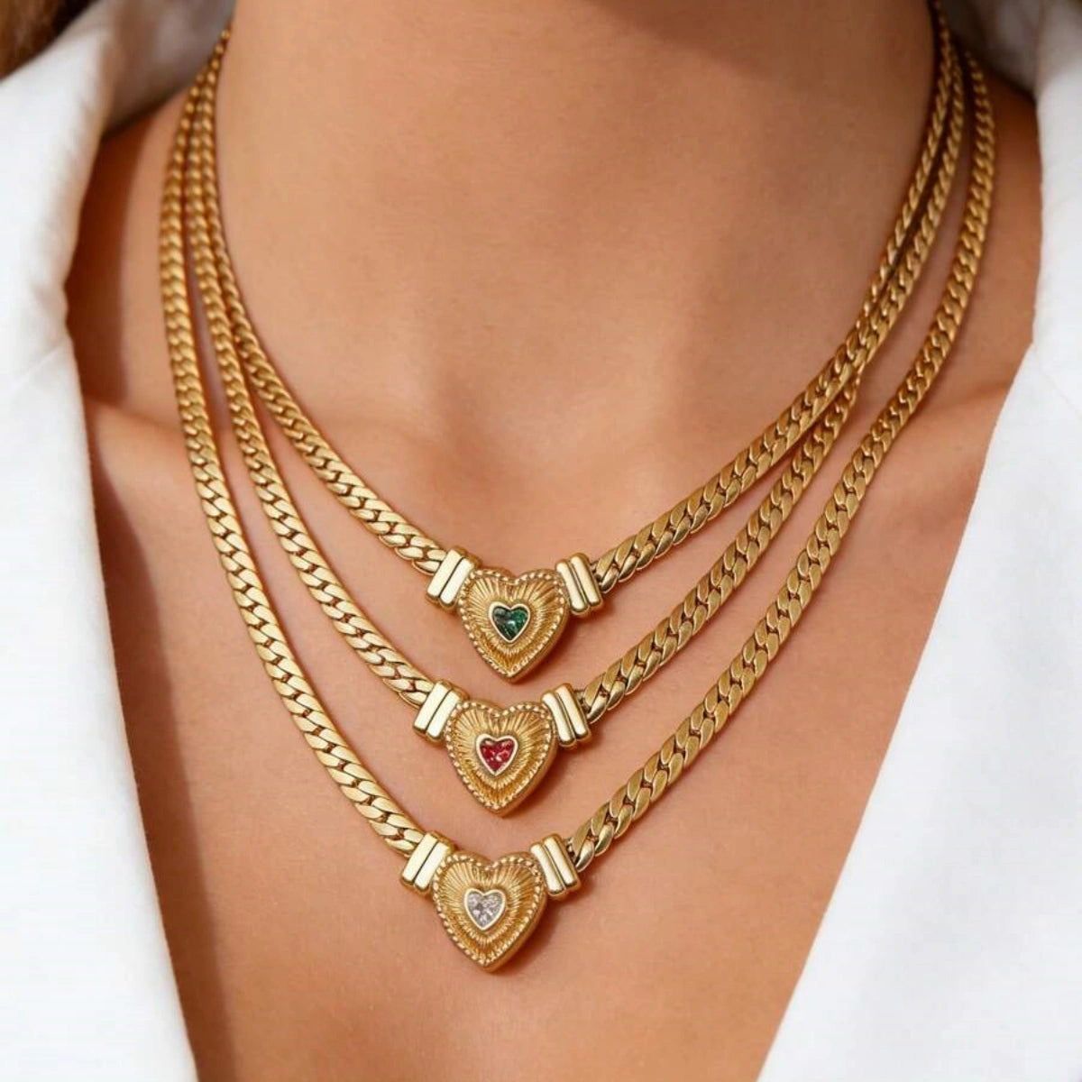 Amoura Crystal Heart Necklace in 14K Gold