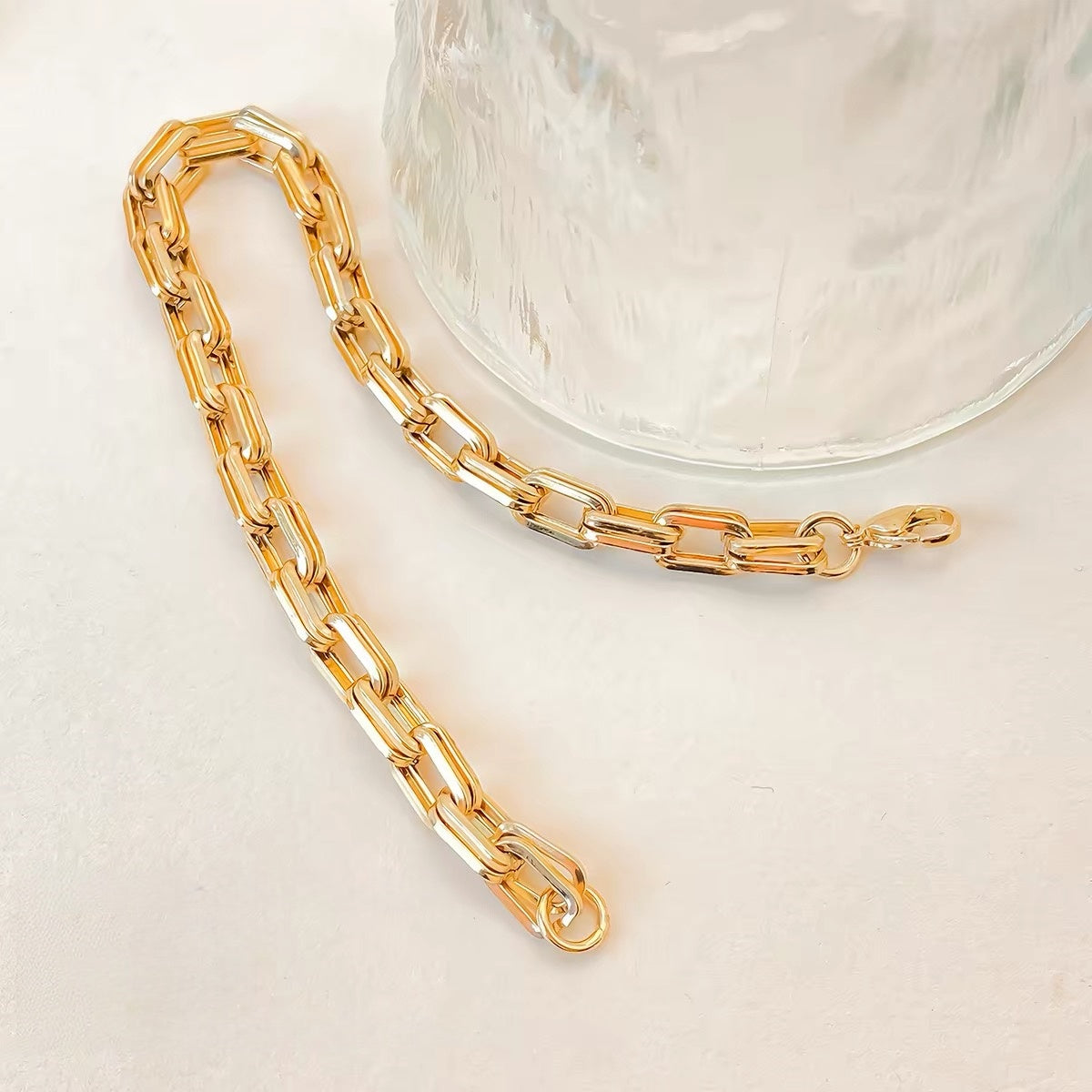 14K Gold Double Layer Paperclip Chain Bracelet