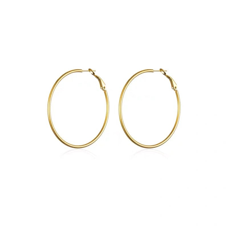 Thin Hoop Earrings-14K Gold