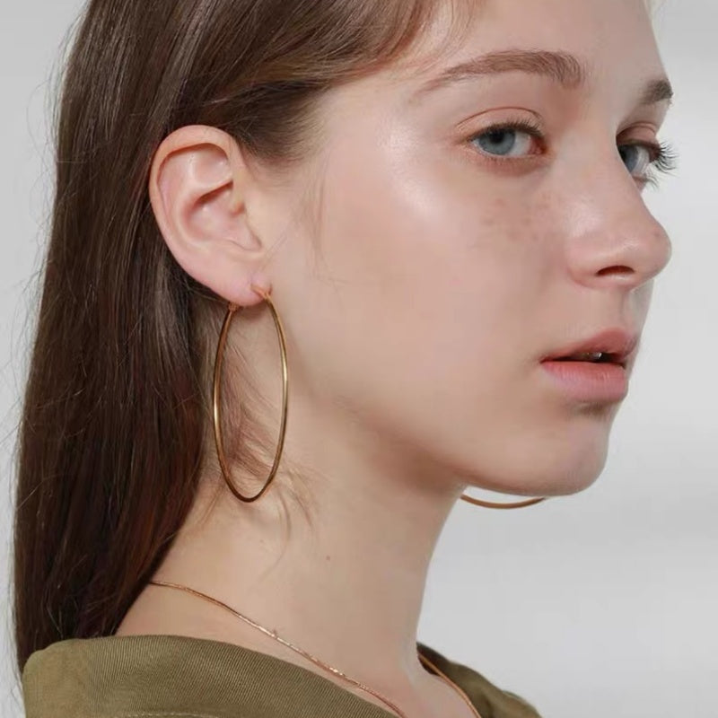 Thin Hoop Earrings-14K Gold