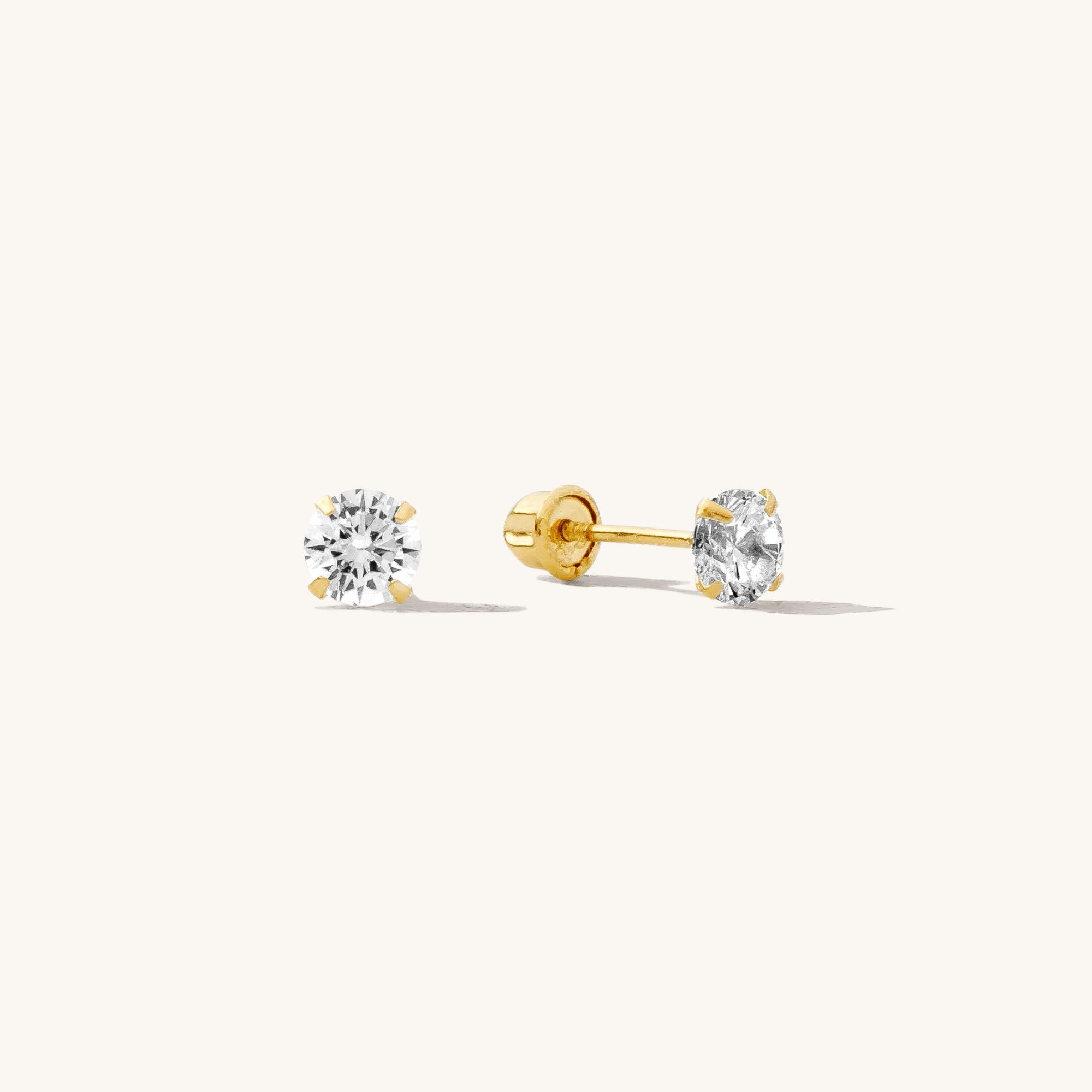 Tiny CZ Screwback Stud Earrings - 14k Solid Gold