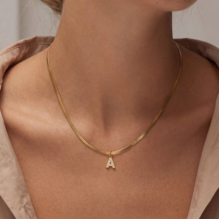 14K Gold Snake Chain Initial Necklace