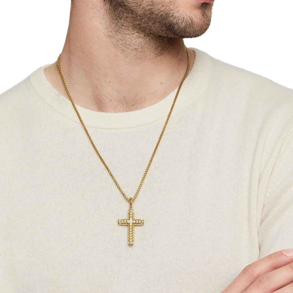 14K Gold Wheat Cross Pendant Necklace
