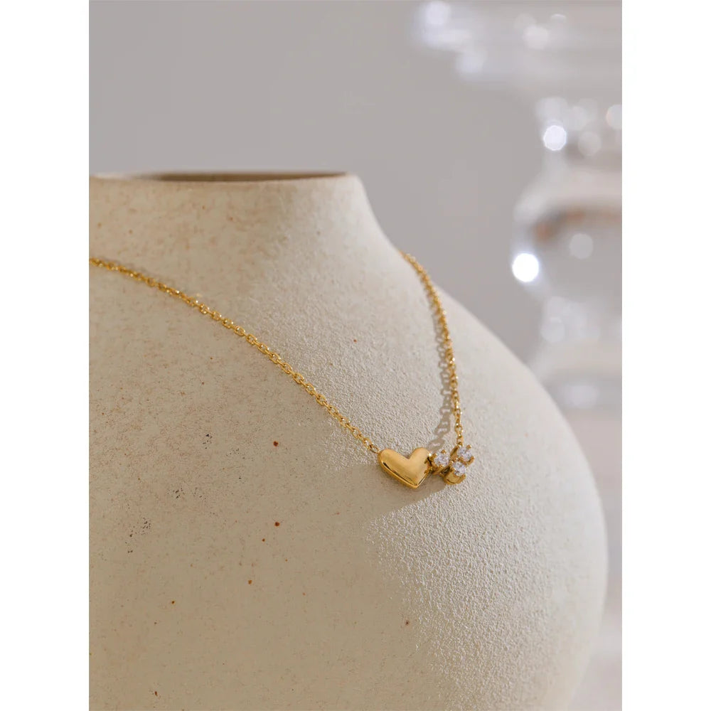 14K Gold CZ Heart Love Necklace