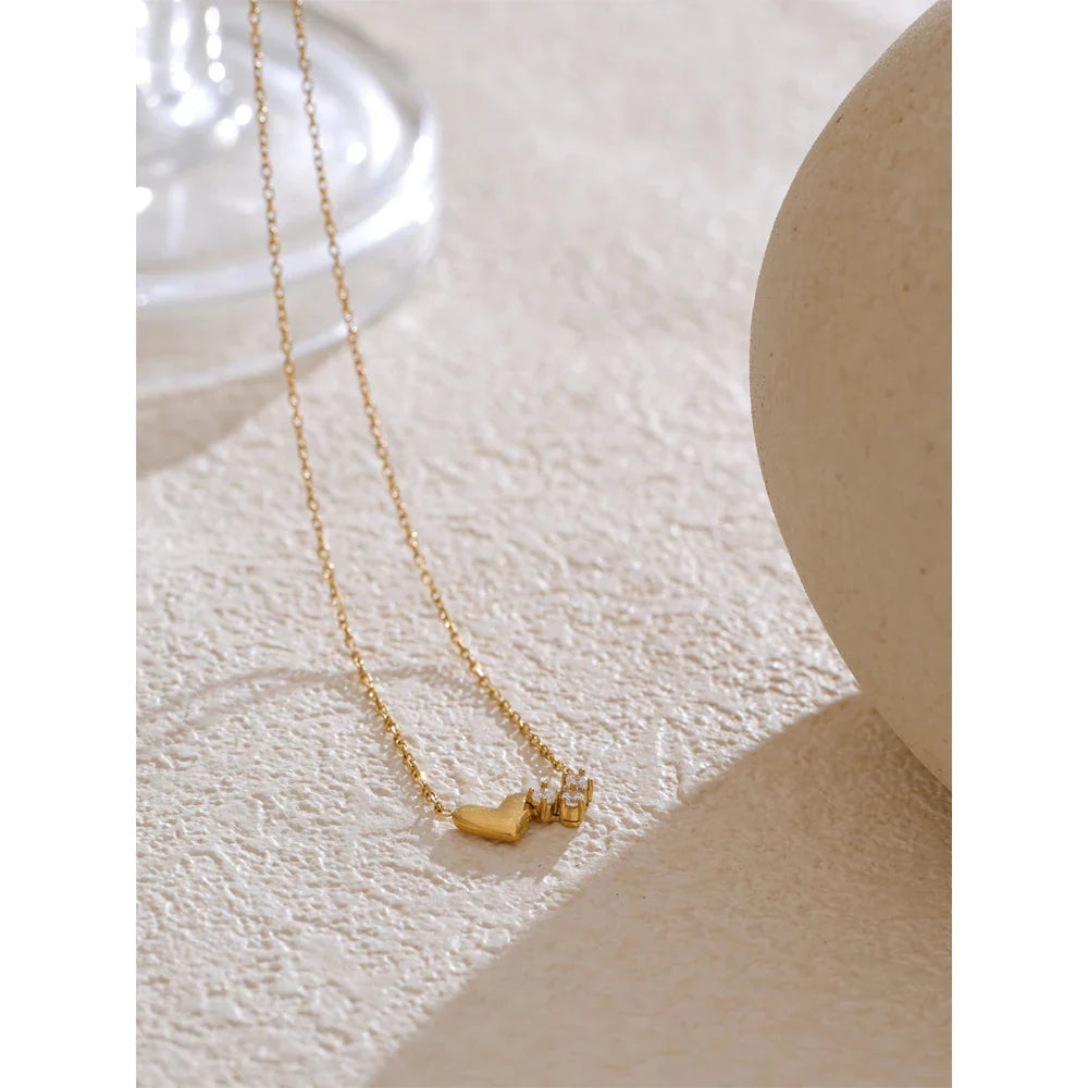 14K Gold CZ Heart Love Necklace