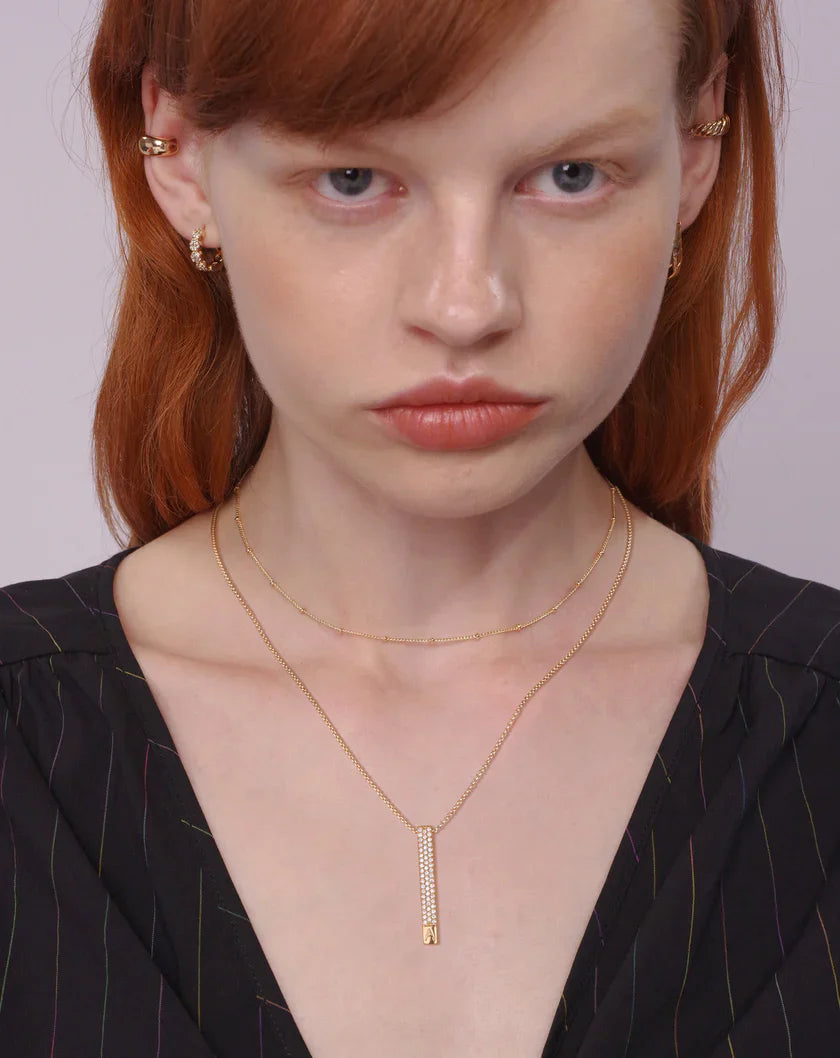 14K Gold CZ Bar Necklace