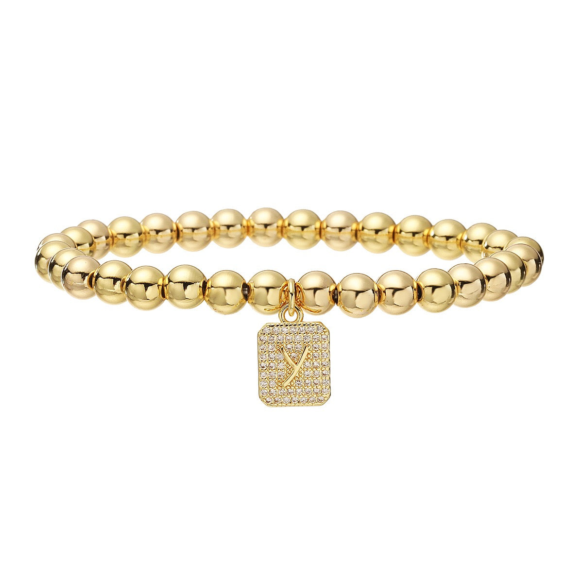 14K Gold Bead Initial Bracelet (6mm)