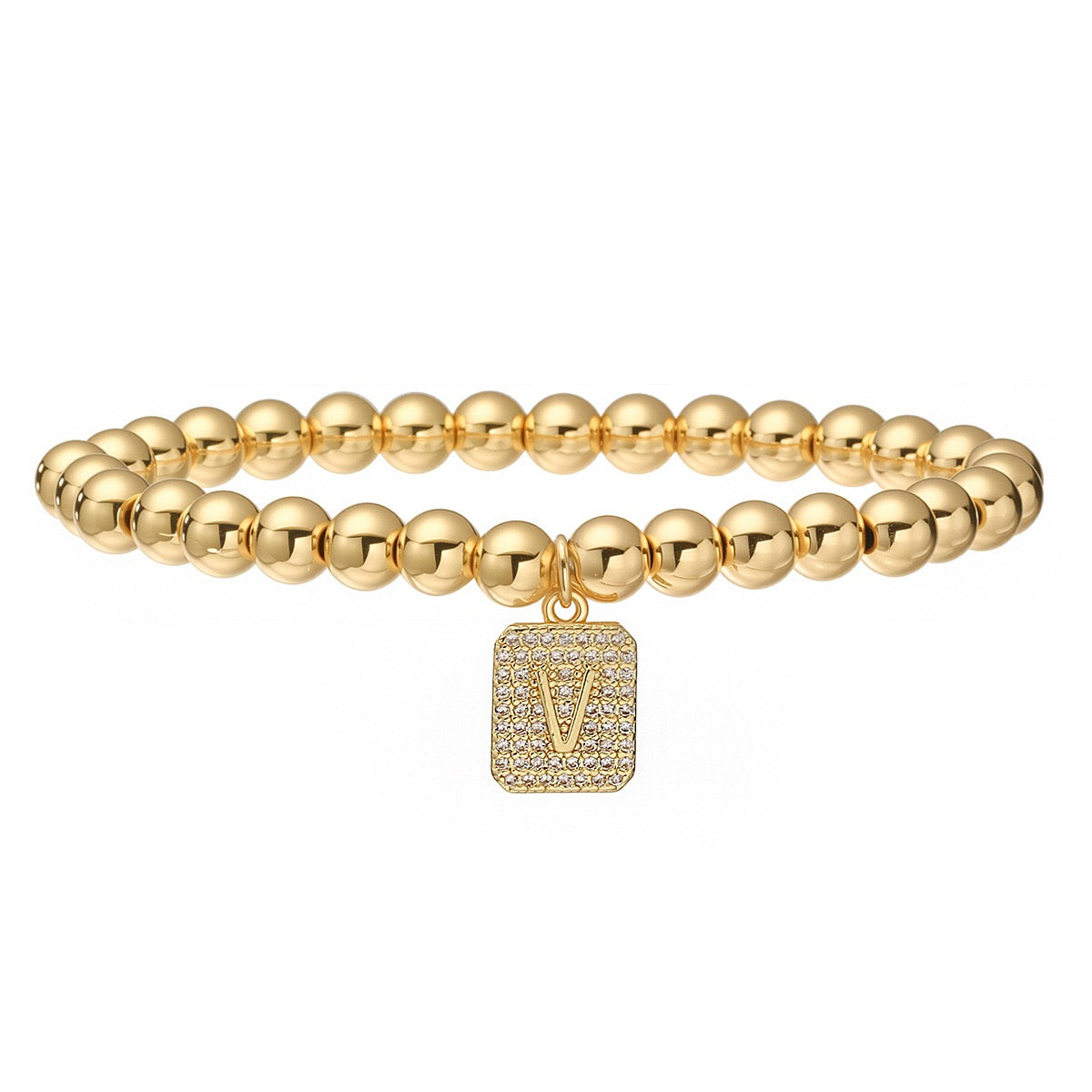 14K Gold Bead Initial Bracelet (6mm)