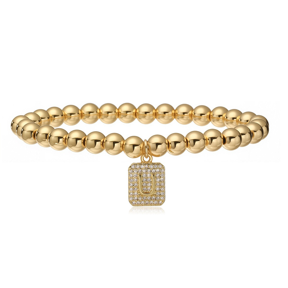 14K Gold Bead Initial Bracelet (6mm)