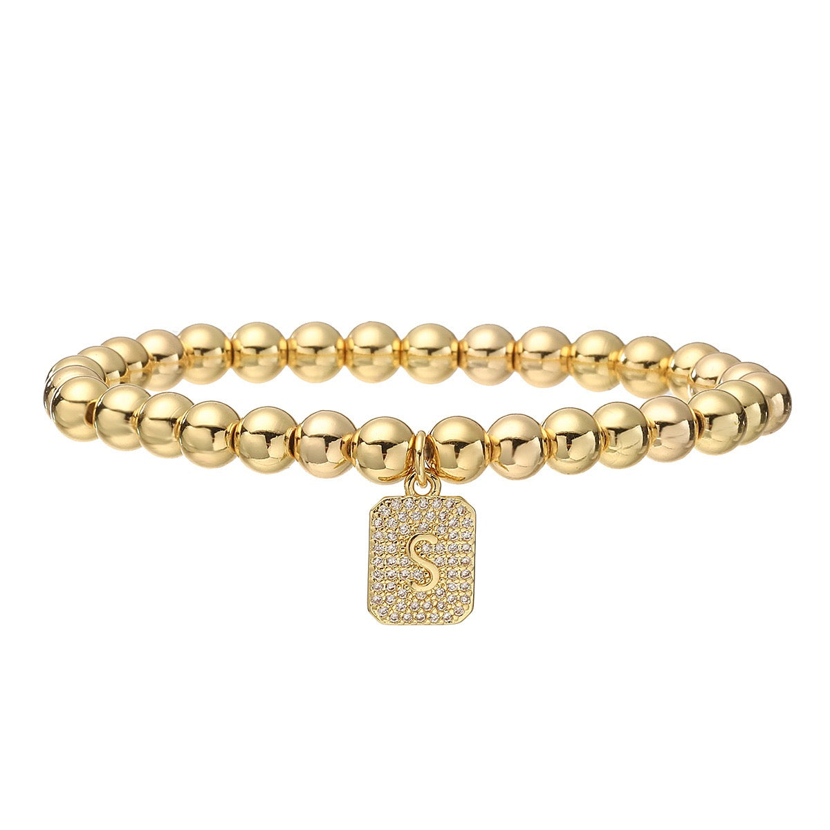 14K Gold Bead Initial Bracelet (6mm)