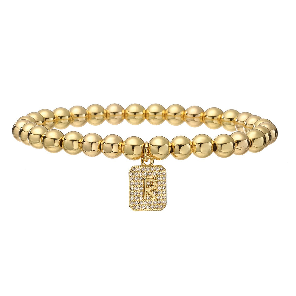 14K Gold Bead Initial Bracelet (6mm)