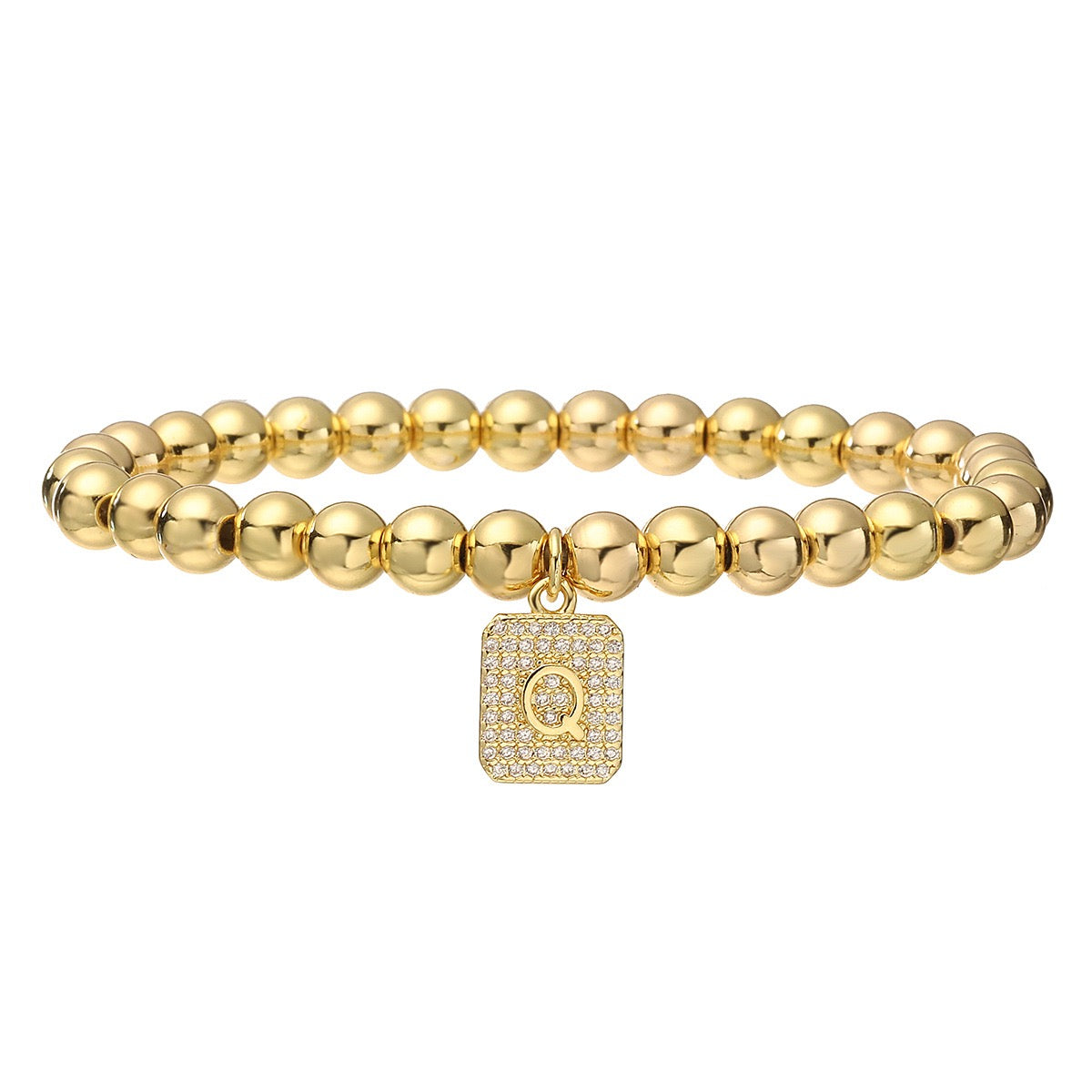 14K Gold Bead Initial Bracelet (6mm)