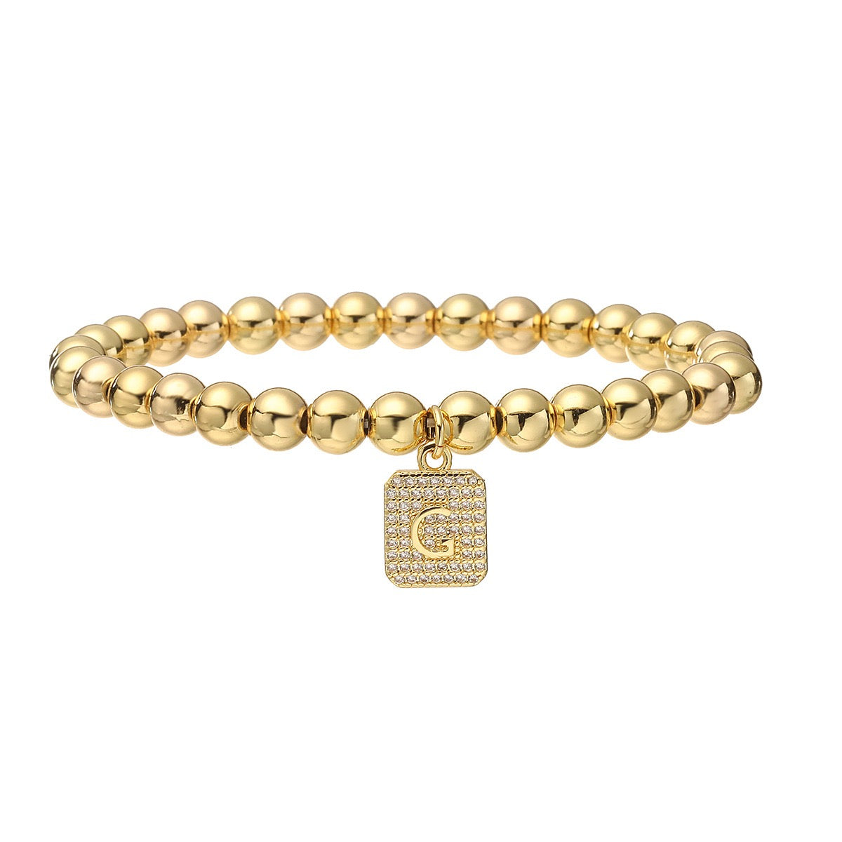 14K Gold Bead Initial Bracelet (6mm)
