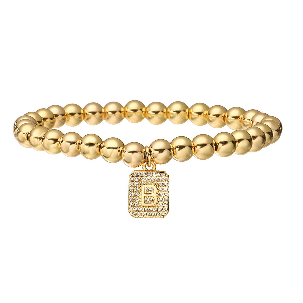 14K Gold Bead Initial Bracelet (6mm)