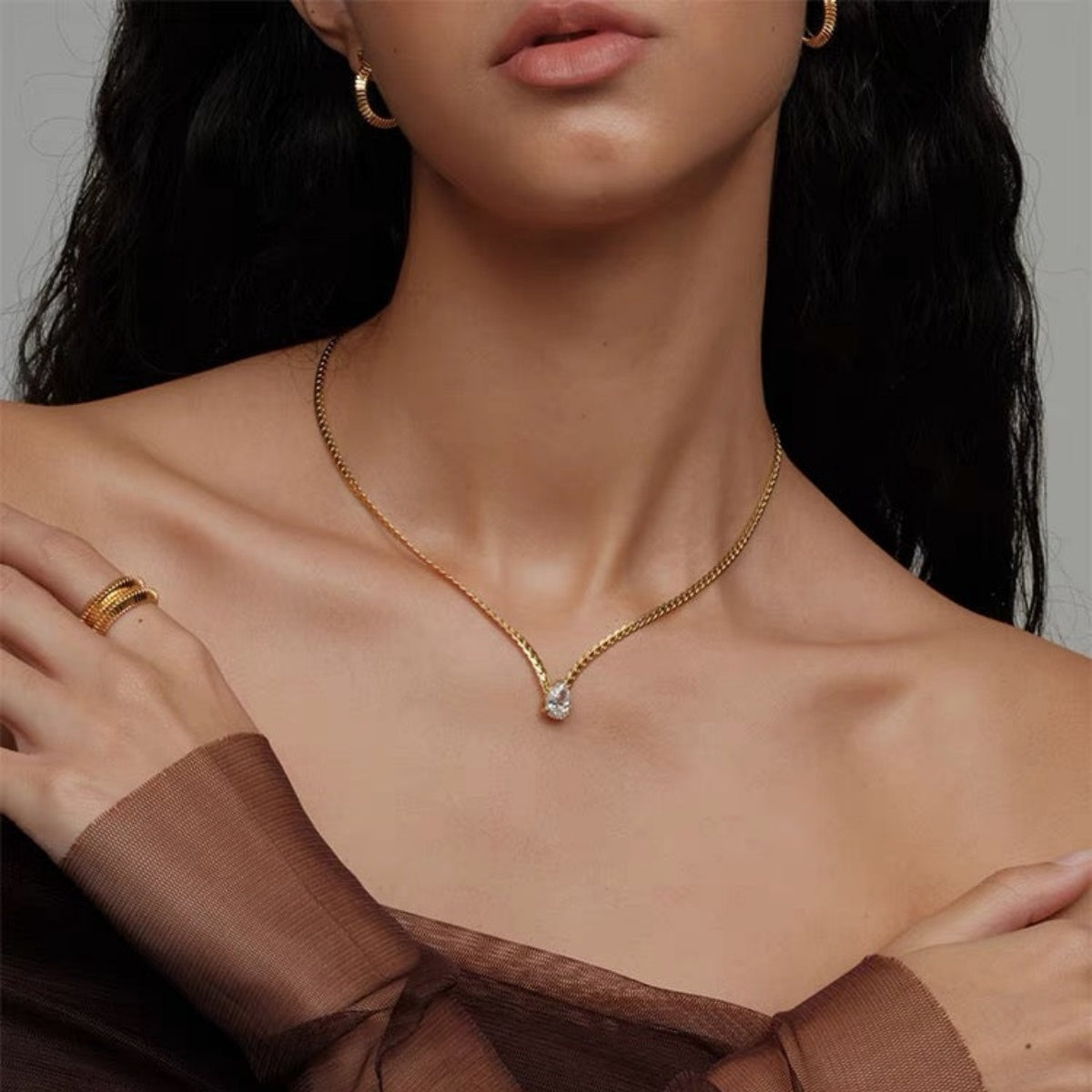 14K Gold Pear-Cut Zircon Necklace