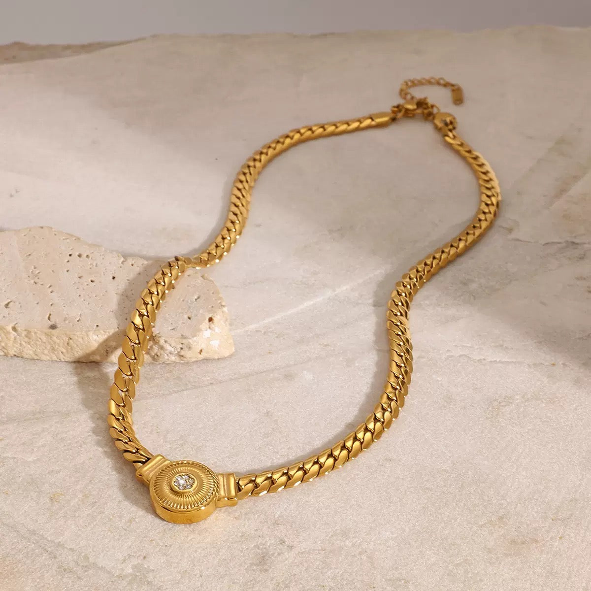 14K Gold Snake Chain with Round Pendant
