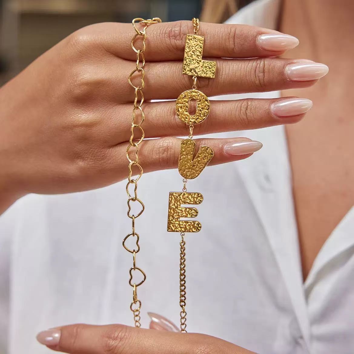 14K Gold Hammered “LOVE” Bracelet