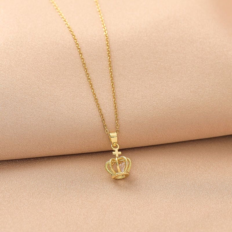 14K Gold Crystal Crown Pendant Necklace