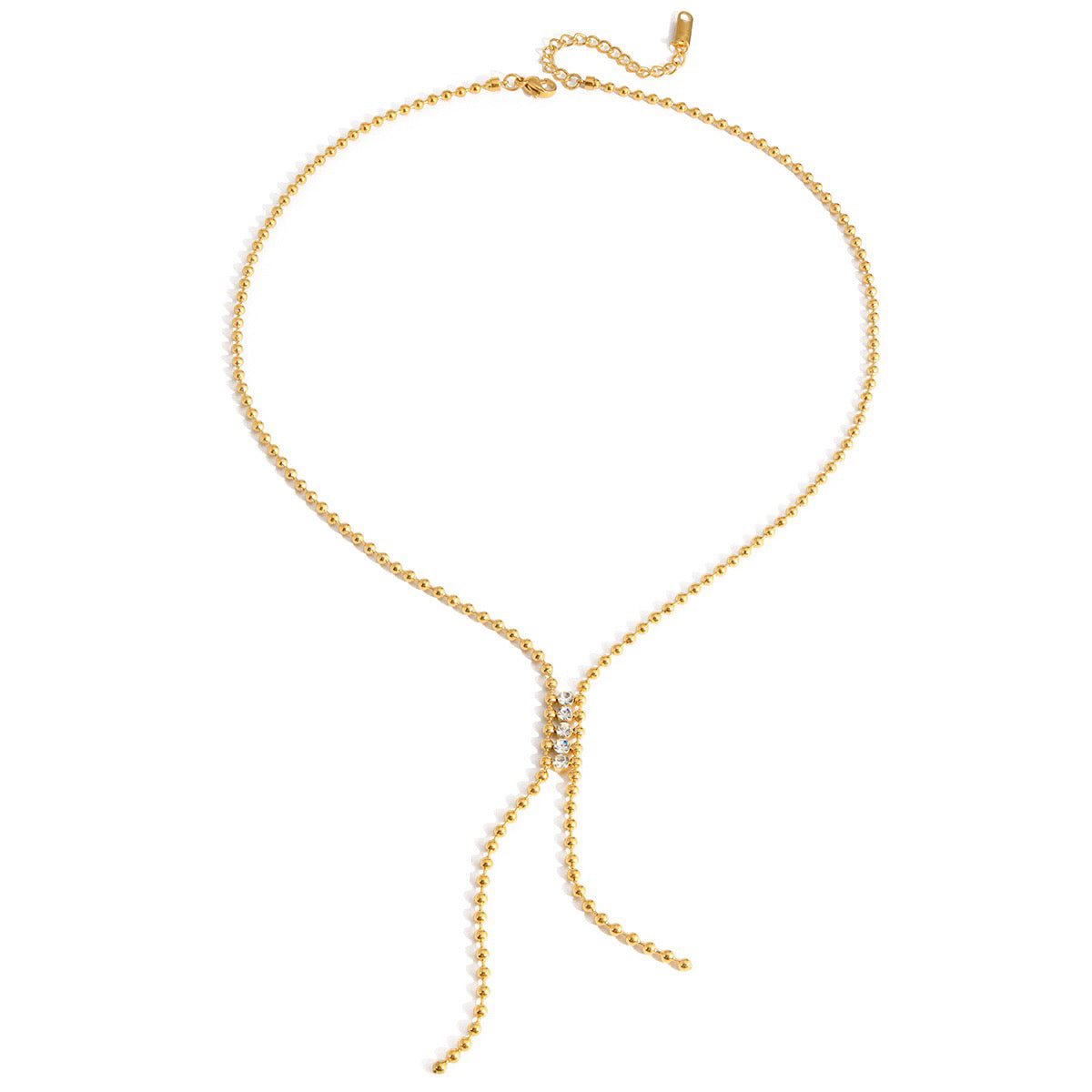 14K Gold Y-Shaped Crystal Bead Necklace