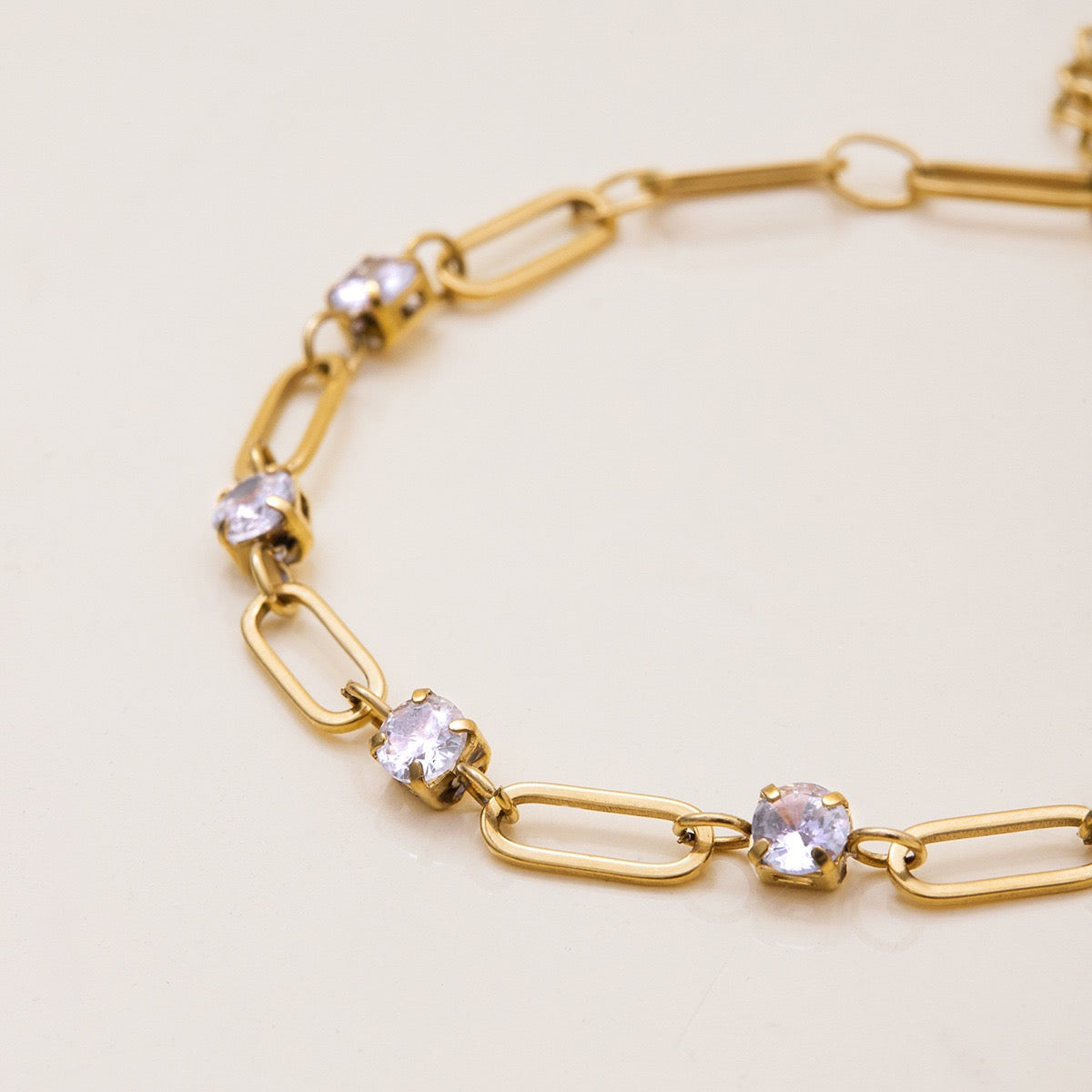 14K Gold CZ Paperclip Bracelet – Elegant &Edgy