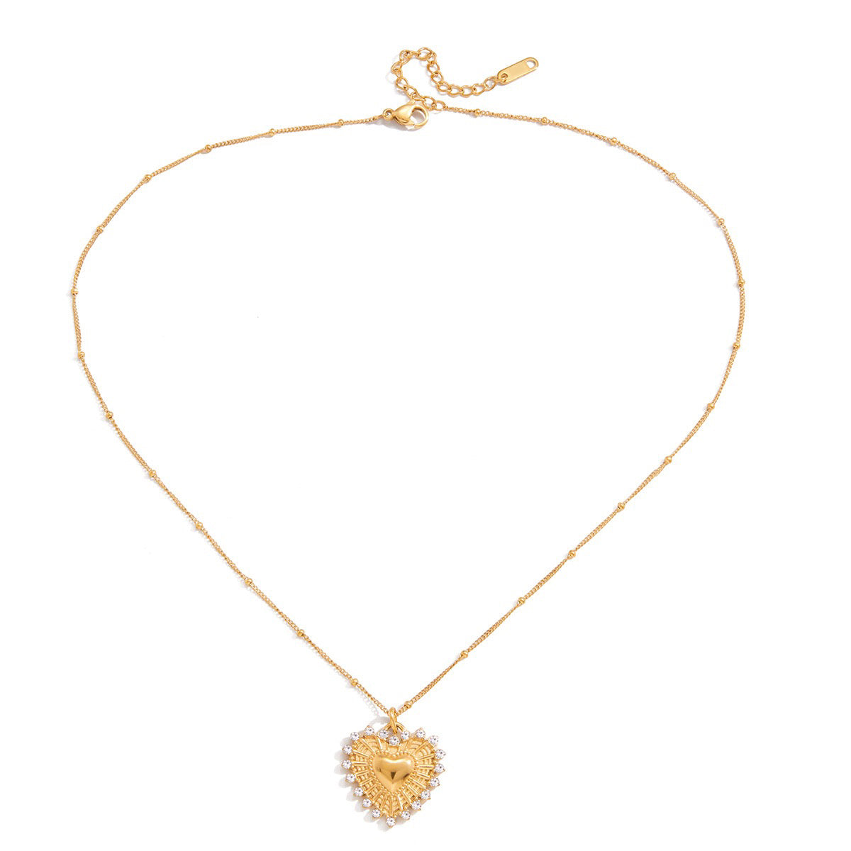 14K Gold Textured Heart Pendant Necklace