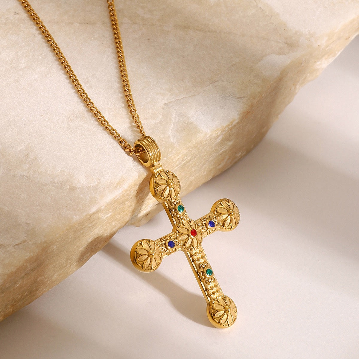 14K Gold Cross Necklace-Long 28" Chain