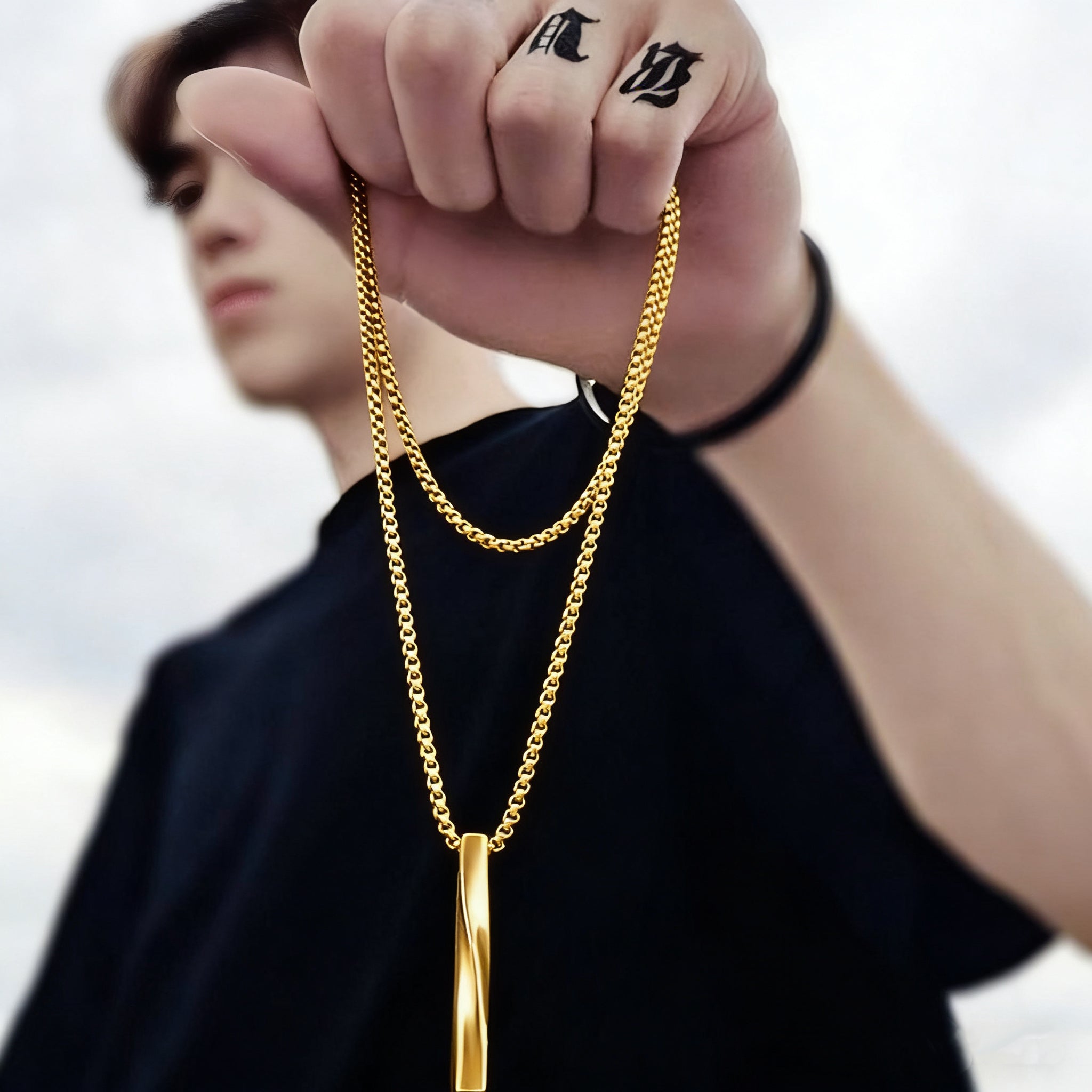 14K Gold Spiral Bar Pendant Necklace--Effortless Everyday Elegance