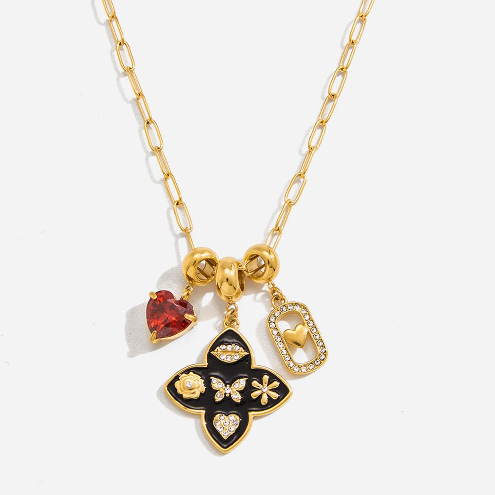 Lucky Heart Triple Charm Necklace