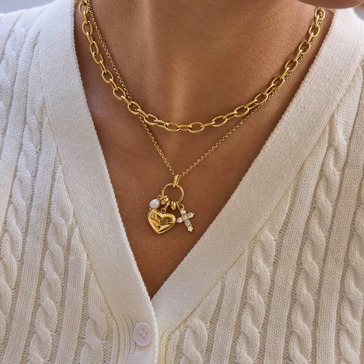 14K Gold Heart Lucky Charm Necklace