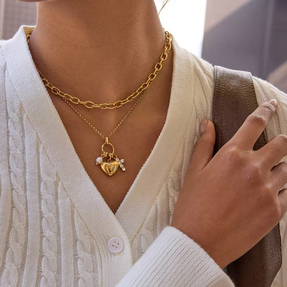 14K Gold Heart Lucky Charm Necklace