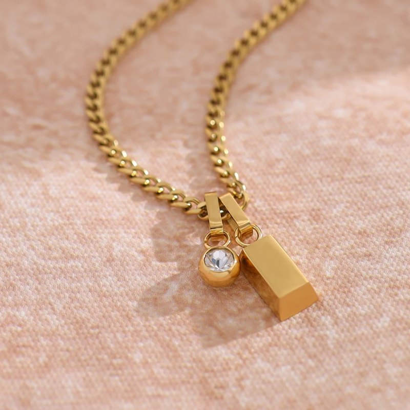 14K Gold Minimal Bar Birthstone Necklace