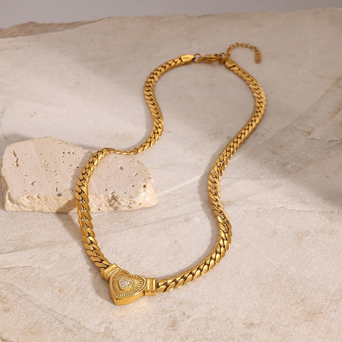 Amoura Crystal Heart Necklace in 14K Gold