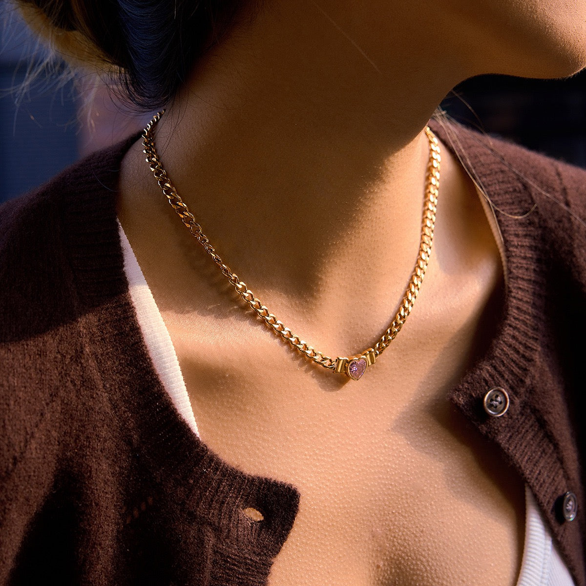 14K Gold Heart Chain Necklace