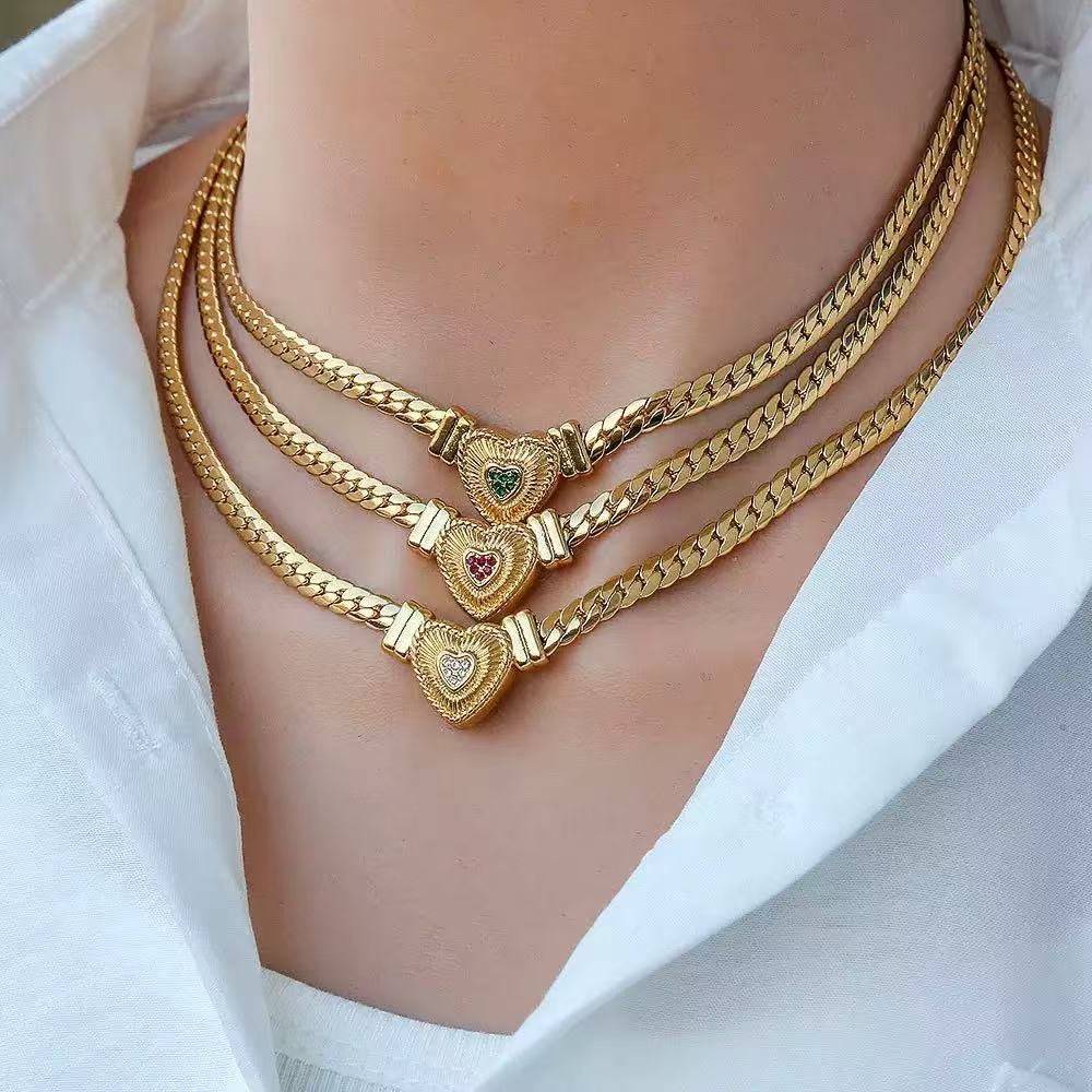 Amoura Crystal Heart Necklace in 14K Gold