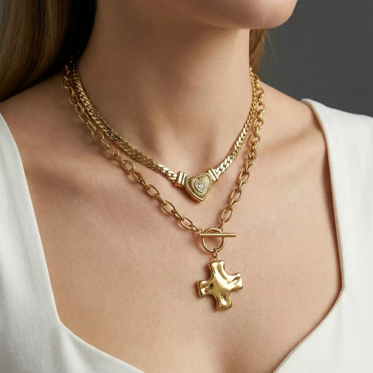 Amoura Crystal Heart Necklace in 14K Gold