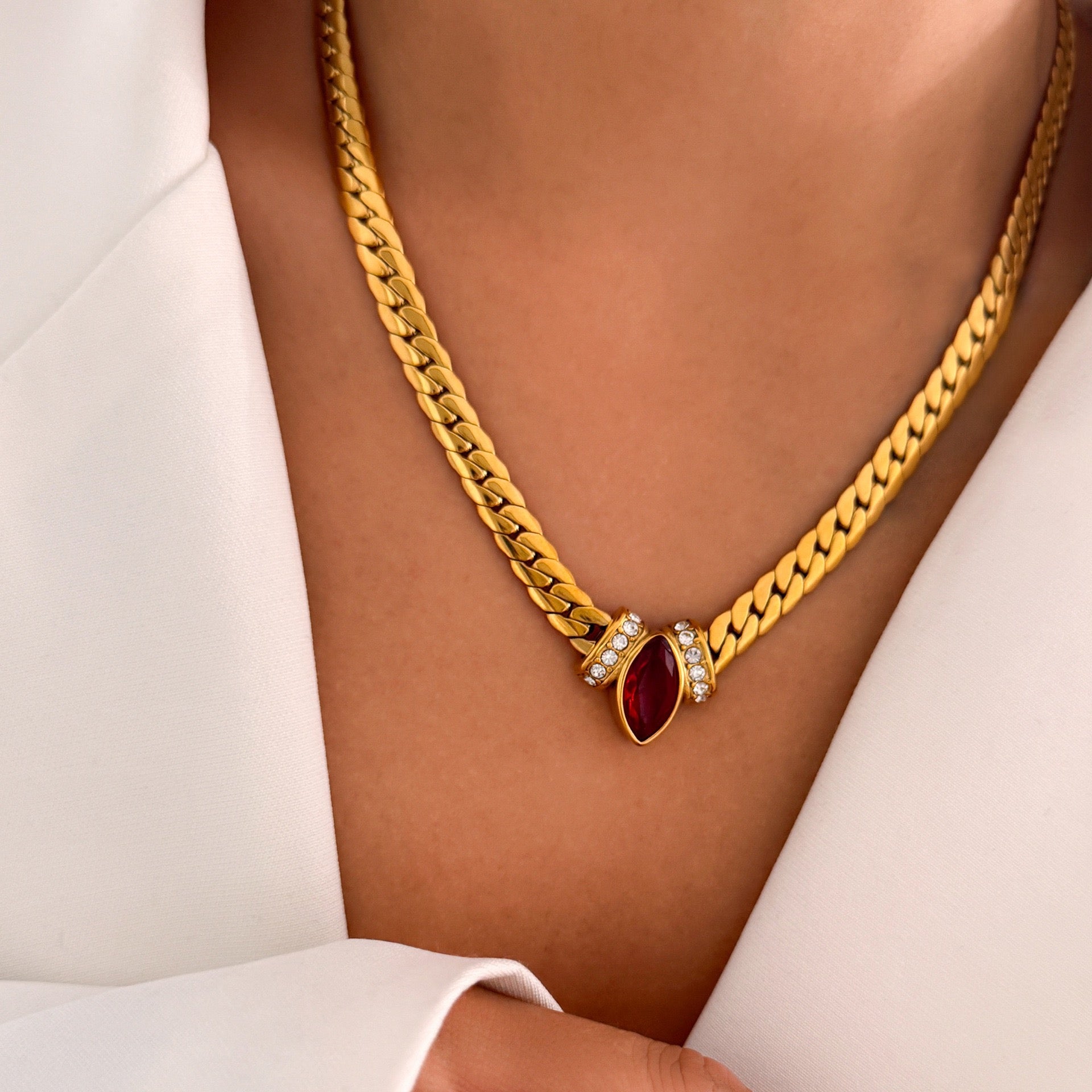 14K Gold Italian Chain Necklace with Gemstone