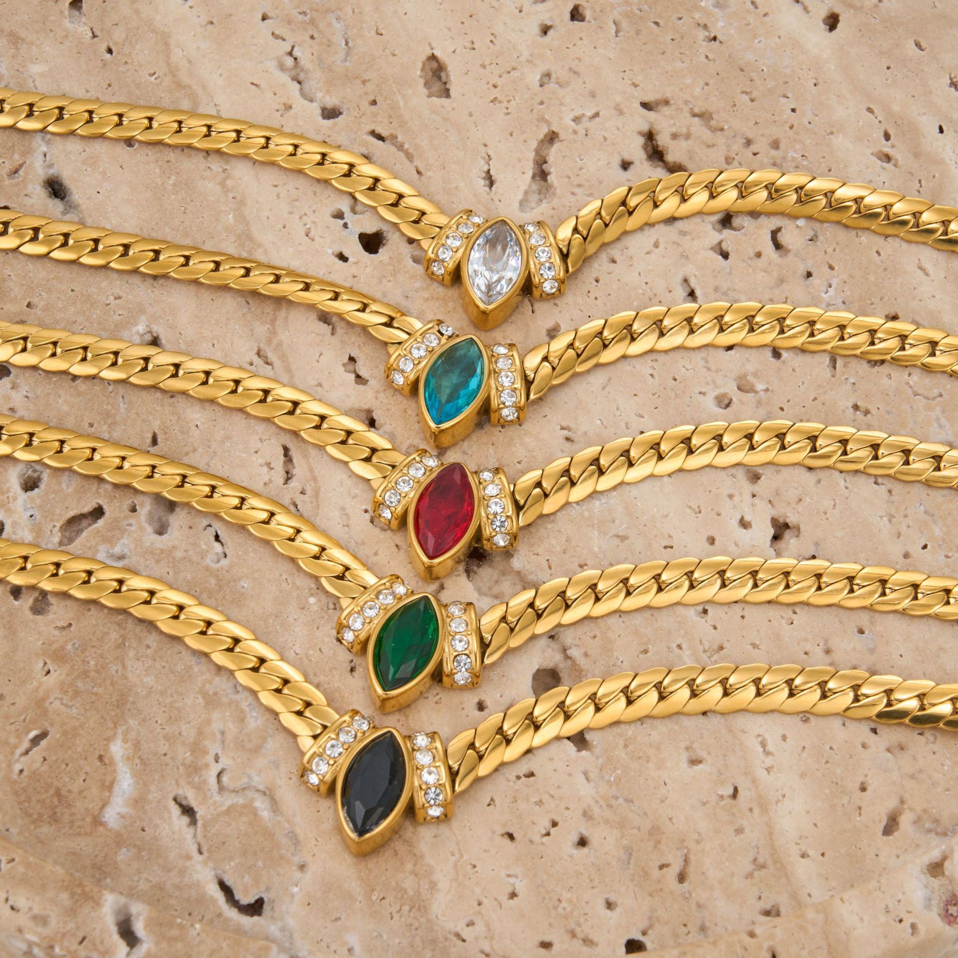 14K Gold Italian Chain Necklace with Gemstone
