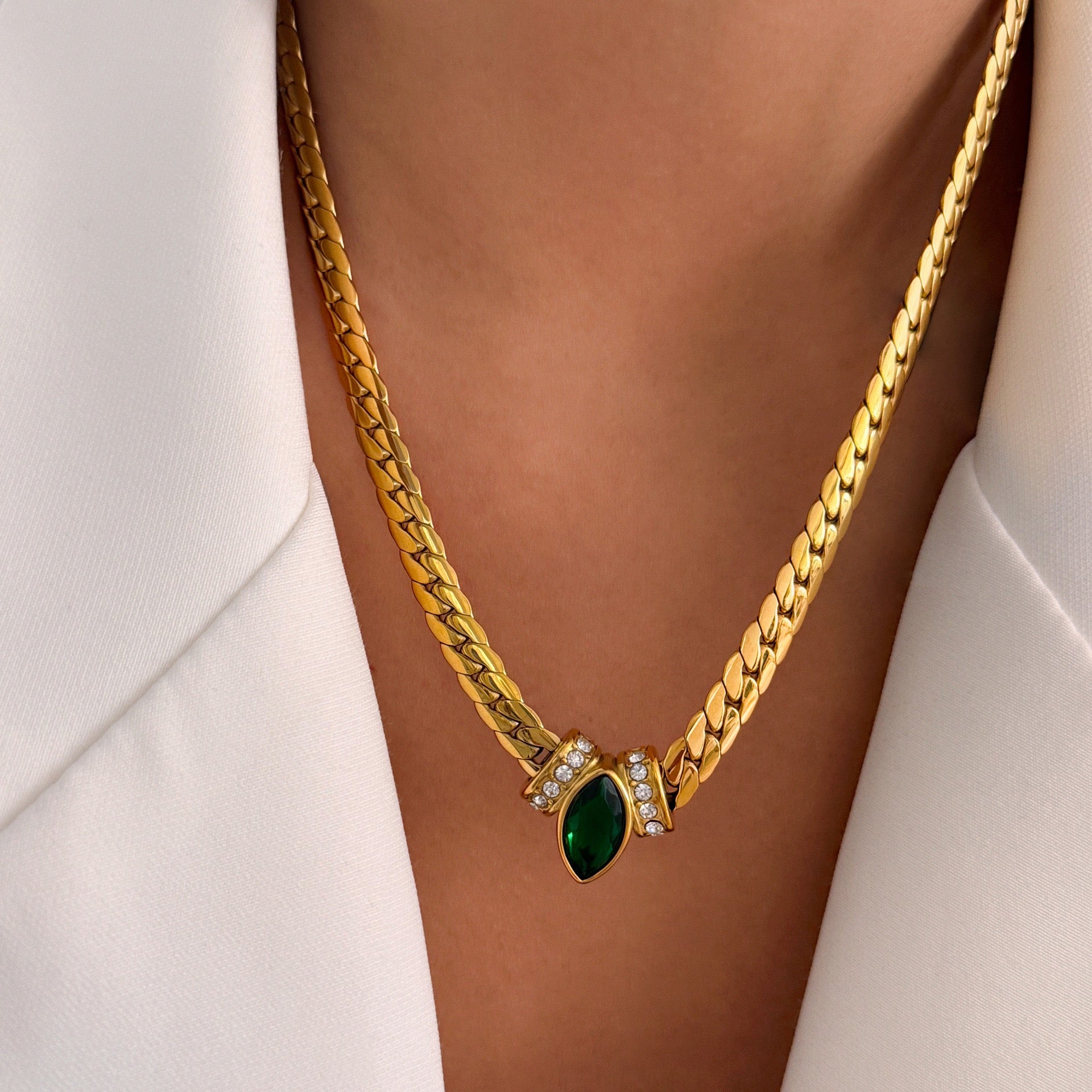 14K Gold Italian Chain Necklace with Gemstone