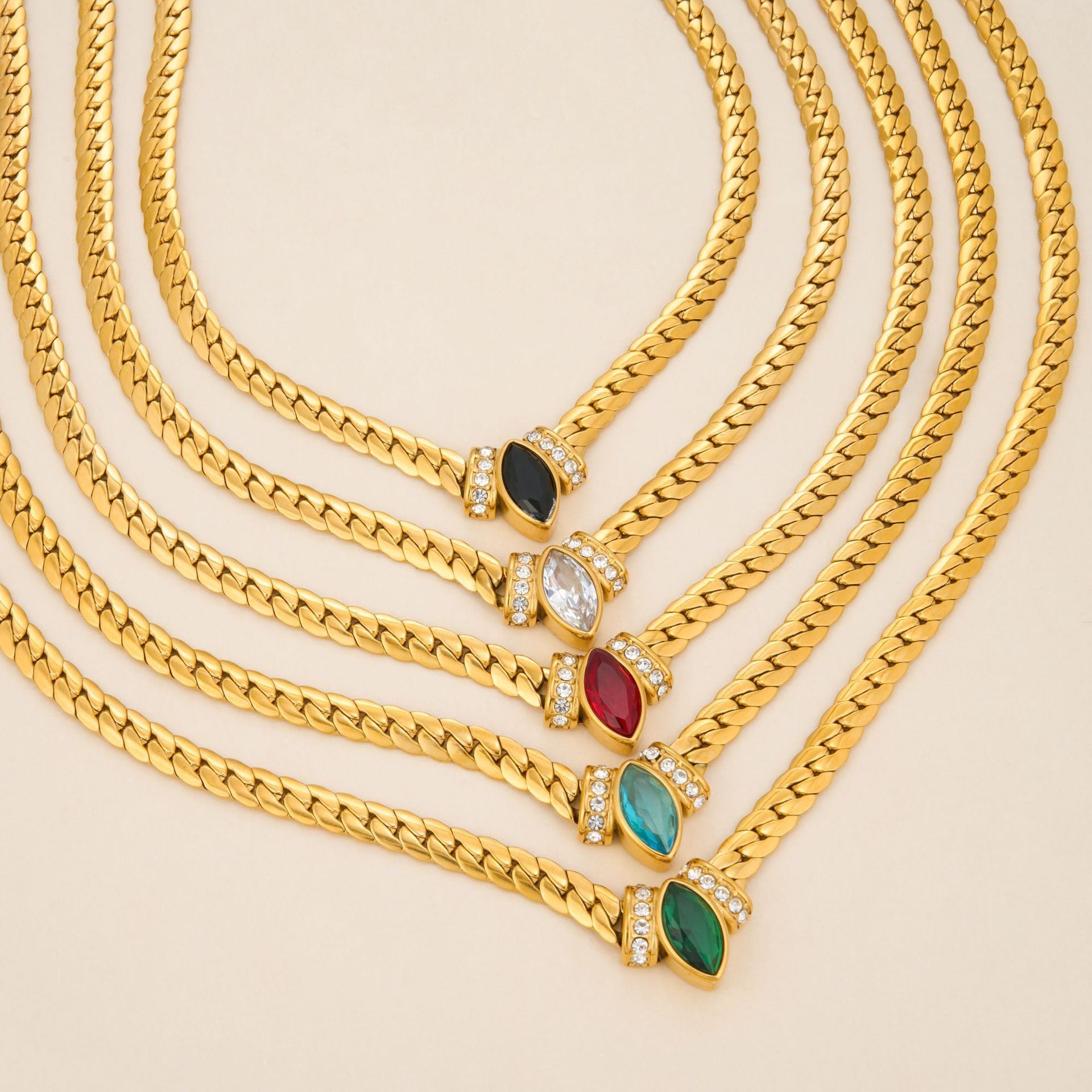 14K Gold Italian Chain Necklace with Gemstone