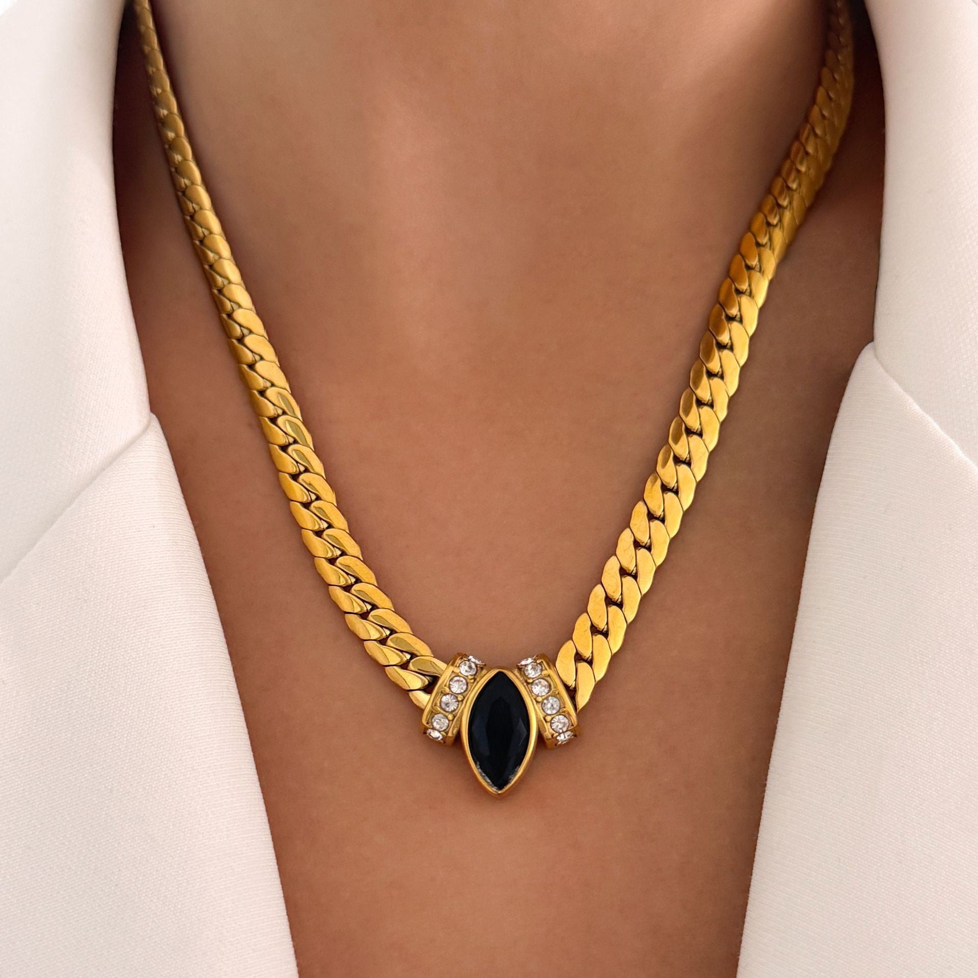14K Gold Italian Chain Necklace with Gemstone