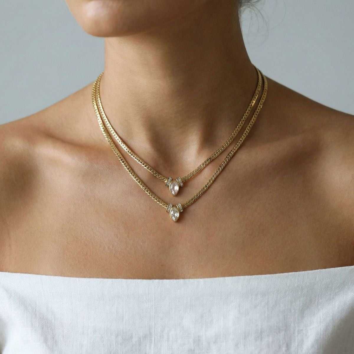 14K Gold Italian Chain Necklace with Gemstone