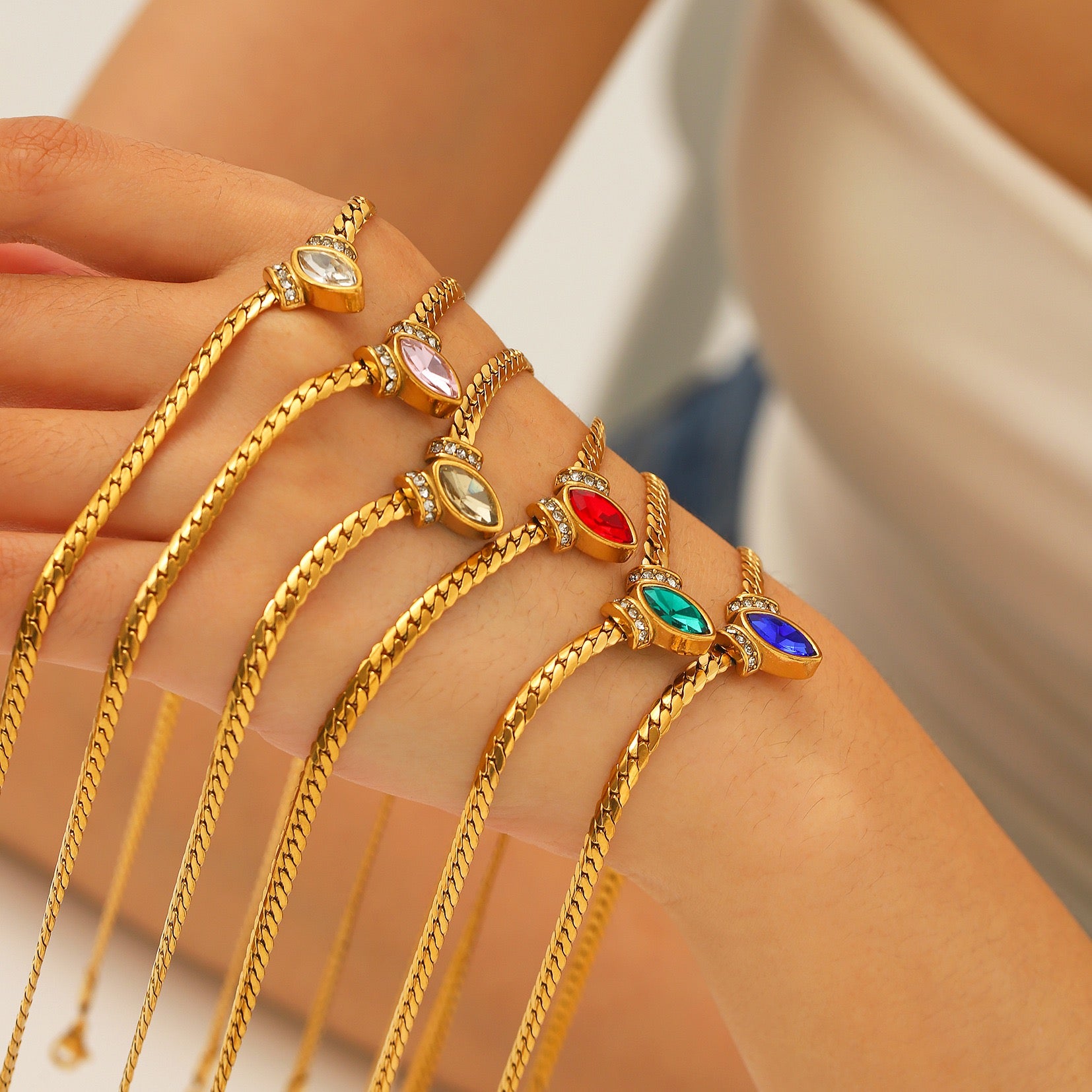 14K Gold Italian Chain Necklace with Gemstone