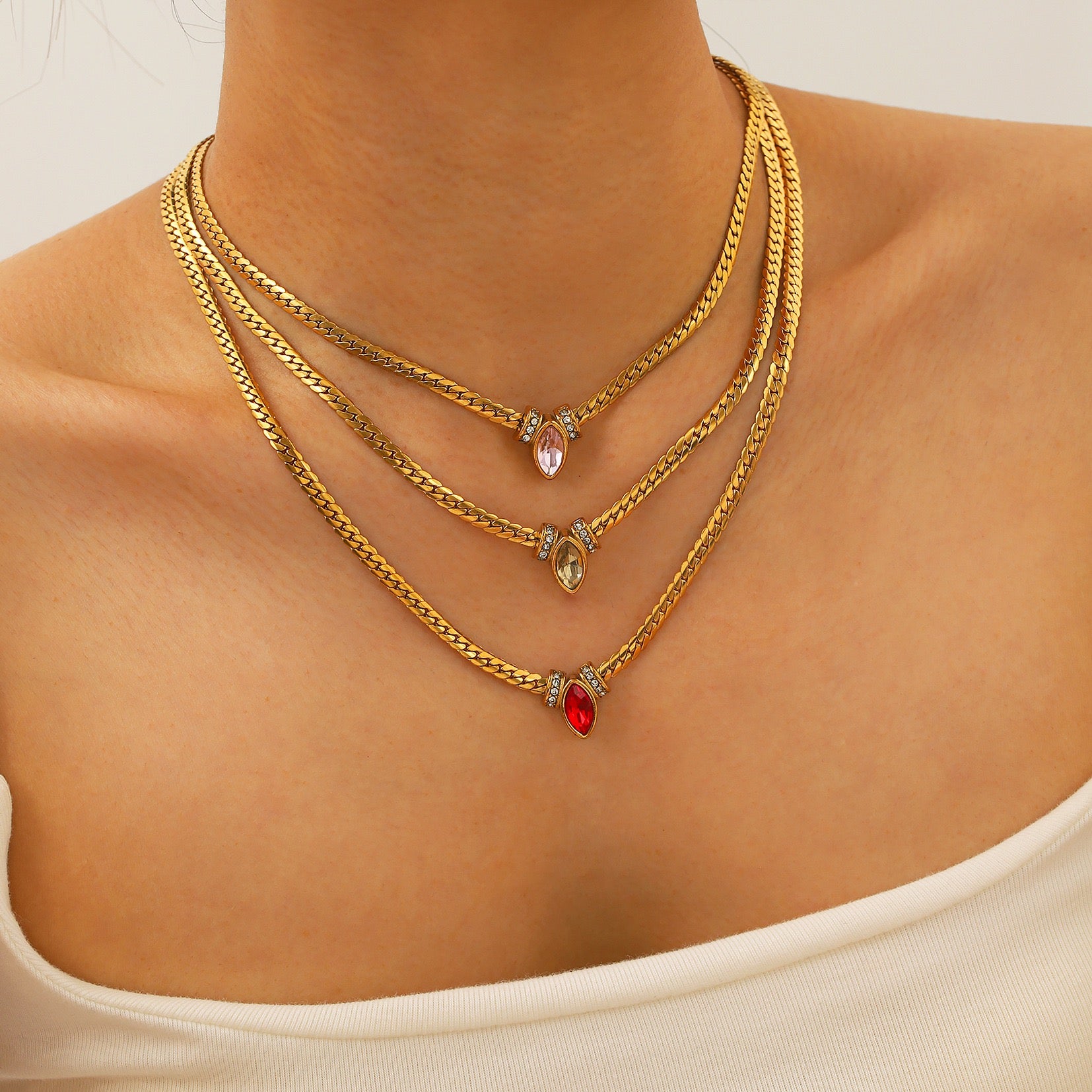 14K Gold Italian Chain Necklace with Gemstone