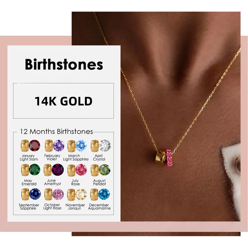 14K Gold Birthstone Charm Necklace