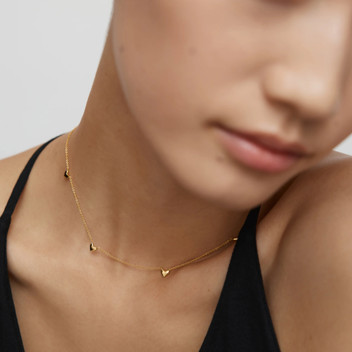 14K Gold Heart Station Chain Necklace