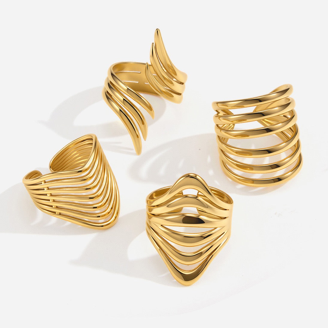 Chunky Gold Dome Ring Set – 4PCS Adjustable, Waterproof &Tarnish-Resistant
