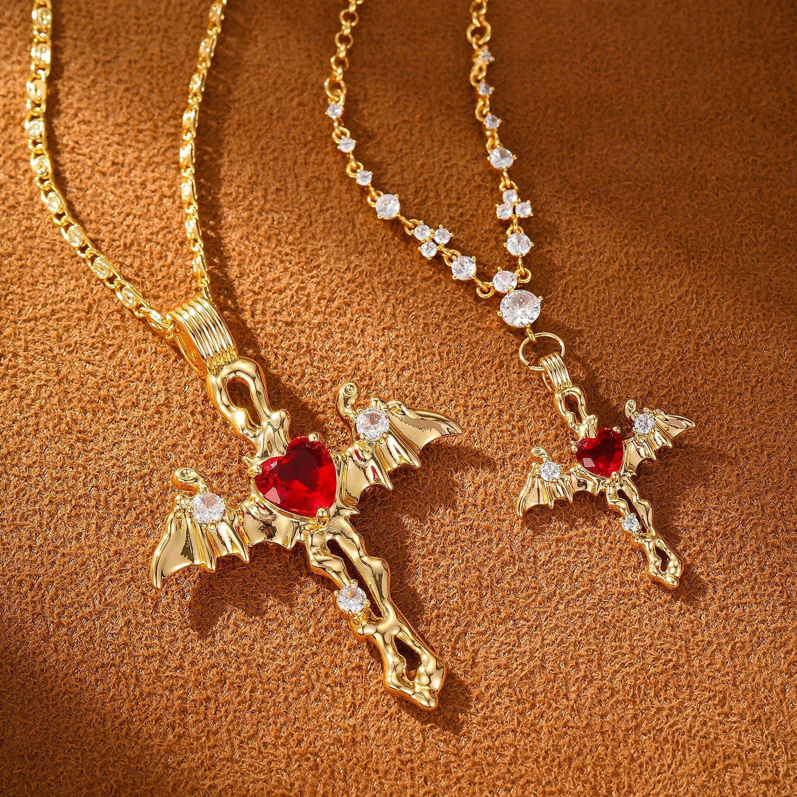 His & Hers Gothic Dragon Wing Necklace Set -Couples Jewelry