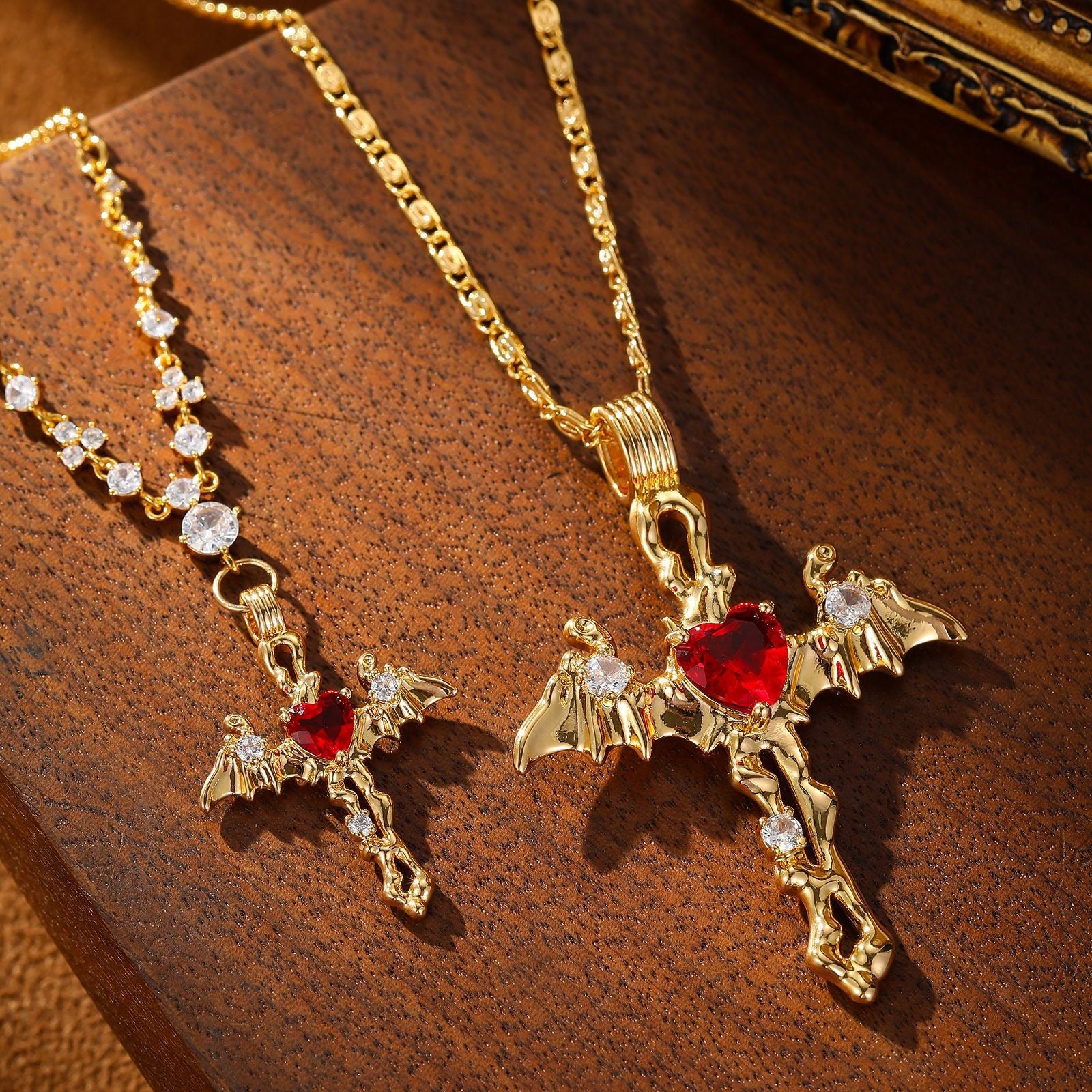 His & Hers Gothic Dragon Wing Necklace Set -Couples Jewelry