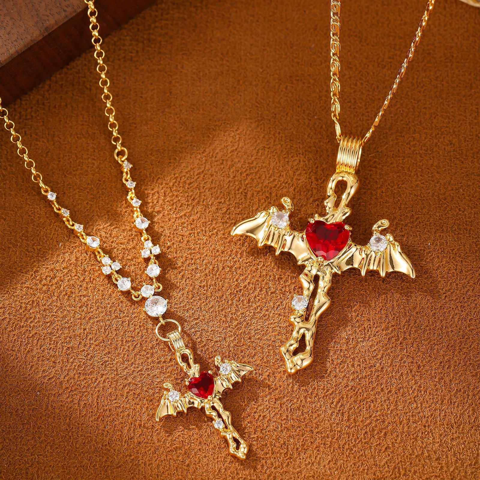 His & Hers Gothic Dragon Wing Necklace Set -Couples Jewelry