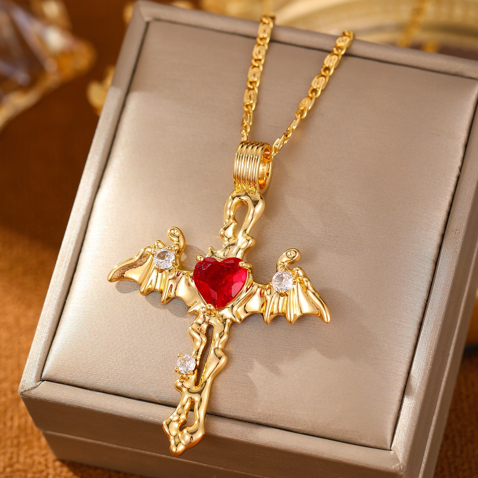 His & Hers Gothic Dragon Wing Necklace Set -Couples Jewelry